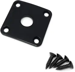 BLACK METAL JACK PLATE COMPATIBLE WITH GIBSON LES PAUL GUITAR SQUARE CURVED WITH