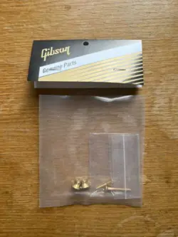 GIBSON BRASS GOLD STRAP BUTTON SET / LES PAUL / GENUINE PARTS NEW OPEN BOX