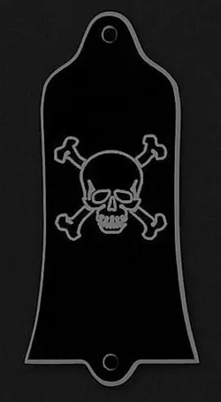 GUITAR TRUSS ROD COVER - ENGRAVED ETCHED FIT GIBSON - SKULL & BONES BLACK SILVER