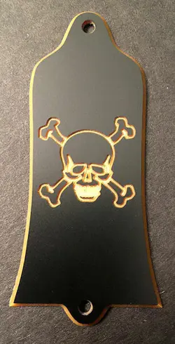 GUITAR TRUSS ROD COVER - ENGRAVED ETCHED - FIT GIBSON - SKULL & BONES BLACK GOLD