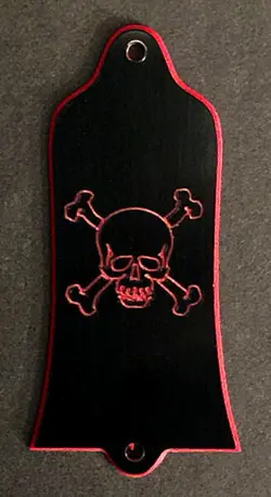 GUITAR TRUSS ROD COVER - ENGRAVED ETCHED - FITS GIBSON - SKULL & BONES BLACK RED