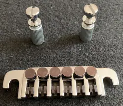 USED GIBSON TP-6 TAILPIECE WITH FINE TUNERS, STUDS AND INSERTS, CHROME