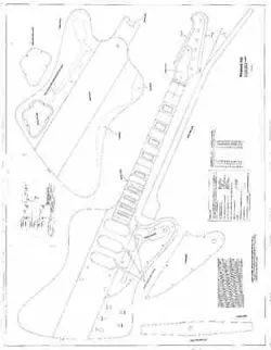 GIBSON FIREBIRD 7  ELECTRIC GUITAR PLANS  - FULL SCALE  DETAILED