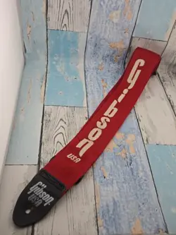 VINTAGE GIBSON ORIGINAL LOGO ACE STYLE GUITAR STRAP MADE IN USA RED