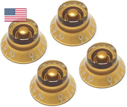 GOLD TOP HAT BELL KNOBS FOR GIBSON LES PAUL, SET OF 4, FINE-SPLINE