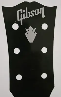 DECAL HEADSTOCK GIBSON  LOGO  &   CROWN, DIE-CUT  SILVER VINYL DECAL, LP CUSTOM