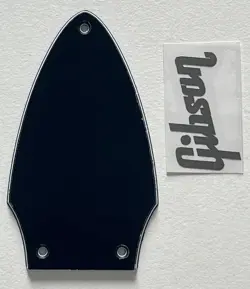 3 PLY BLACK PICKGUARD FIT GIBSON FLYING V TRUSS ROD COVER SILVER DECAL GUITAR