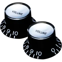 NEW (2) VOLUME BELL TOP HAT KNOBS GIBSON® STYLE BLACK, SILVER PLATE METRIC SIZE
