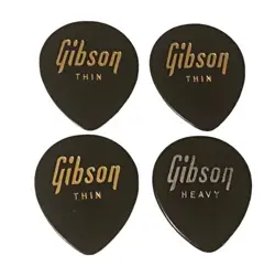 VINTAGE GUITAR PICKS-GIBSON-BLACK CELLULOID LARGE TEARDROP-LOT OF 4-NOS-MED&HVY