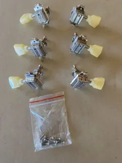 GIBSON LES PAUL TUNERS SET KLUSON DELUXE NICKEL PEARLOID YELLOW GUITAR PARTS