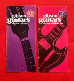 VINTAGE 2 GIBSON  GUITAR CATALOGS, ELECTRIC BASSES, & ELECTRIC SOLID BODIES 70'S