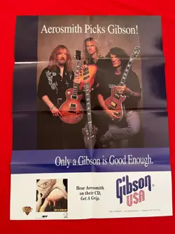 GIBSON GUITAR PROMOTIONAL  POSTER FEATURING AEROSMITH & LES PAUL COLLECTION 1993