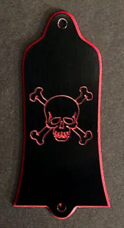 GUITAR TRUSS ROD COVER - CUSTOM ENGRAVED - GIBSON USA - SKULL BONES - BLACK RED