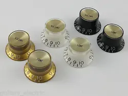PAIR OF GOLD CAP REFLECTOR KNOBS 1 VOL & 1 TONE FOR USA GIBSON GUITARS 3 COLOURS
