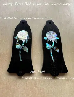 MOP ABALONE ROSE INLAID EBONY TRUSS ROD COVER FITS GIBSON BANJOS,1PC,2 HOLES