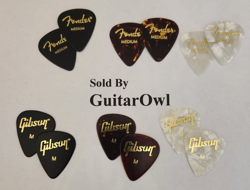 FENDER GIBSON MEDIUM 351 GUITAR PICKS BROWN WHITE BLACK 2 OF EACH PICK  BEST SET