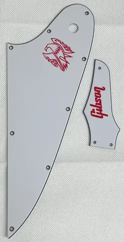 WHITE 3-PLY FOR FIT GIBSON FIREBIRD & TRUSS ROD COVER RED LOGO GUITAR PICKGUARD