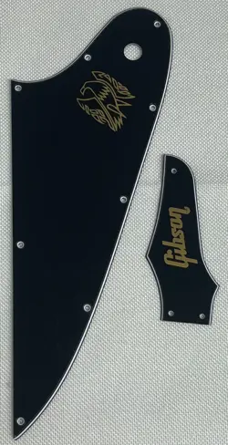 BLACK 3-PLY FOR FIT GIBSON FIREBIRD & TRUSS ROD COVER GOLD LOGO GUITAR PICKGUARD