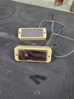 2012 GIBSON STUDIO DLUX 70S MINI HUMBUCKER PICKUPS PAIR. WITH TRIM RINGS