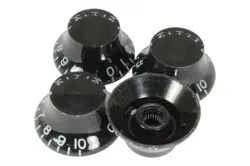BLACK BELL HAT KNOBS 4PK FOR GIBSON GUITARS WITH US FINE SPLINES