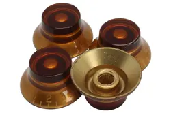 AMBER BELL HAT KNOBS 4PK FOR GIBSON GUITARS WITH US FINE SPLINES