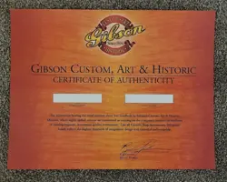**ORGINAL** GIBSON CUSTOM SHOP CERTIFICATE OF AUTHENTICITY, CASE CANDY