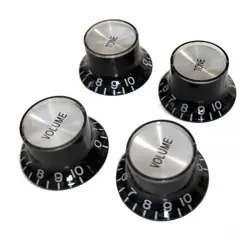 4 GIBSON SG STYLE BLACK TONE + VOLUME KNOBS WITH SILVER REFLECTOR CAP