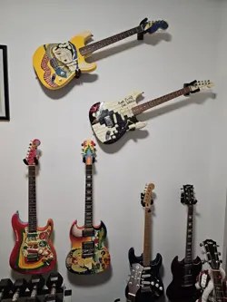 GUITARS PROFESSIONALLY PAINTED SET OF 4 GIBSON & FENDER BRANDS.