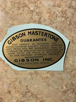 GIBSON MASTERTONE BANJO LABEL KALAMAZOO, MICH
