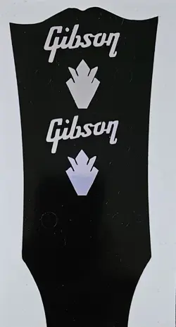 2 DECAL HEADSTOCK GIBSON LOGOS & 2 CROWN, DIE-CUT SILVER VINYL DECAL - OEM SIZE 