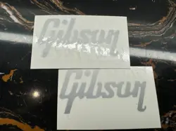 2PCS GIBSON CUSTOM GUITAR BASS HEADSTOCK VINYL WATERSLIDE TRANSFER DECALS SILVER