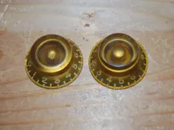 2 EACH LATE 50'S GIBSON GOLD BELL KNOBS, ORIGINAL, VGC, SHIPPED!