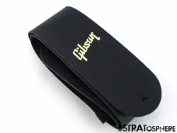 USA GIBSON LES PAUL 70S DELUXE BLACK LEATHER GUITAR STRAP, BLACK, GOLD LOGO