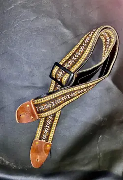 VINTAGE 70'S GIBSON STYLE GUITAR STRAP WOVEN HIPPIE LEATHER BUCKLE