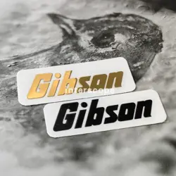 2PCS GIBSON GUITAR BASS HEAD SELF-ADHESIVE METAL LOGO DECALS STICKER GOLD +BLACK