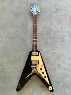 USED 1999 EPIPHONE BY GIBSON FLYING V EBONY BLACK HH ELECTRIC GUITAR  W/GB