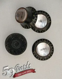 4 AGED RELIC GIBSON REFLECTOR KNOBS BLACK SILVER LES PAUL US SIZE 59 PARTS