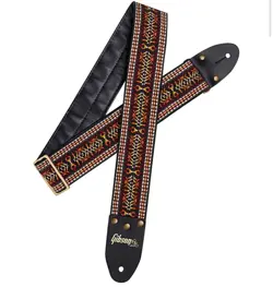 GIBSON VINTAGE STYLE GUITAR STRAP WOVEN LEATHER BACK