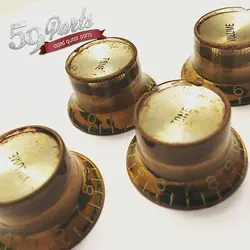 SET OF 4 AGED RELIC GIBSON REFLECTOR KNOBS GOLD US SIZE FINE SPLINES