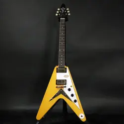 EPIPHONE INSPIRED BY GIBSON CUSTOM 1958 KORINA FLYING V WHITE PICKGUARD AGED N