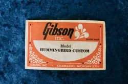 GIBSON HUMMINGBIRD CUSTOM GUITAR LABEL
