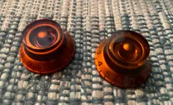 (2) PAIR VINTAGE AMBER BELL KNOBS FOR GIBSON STYLE GUITAR