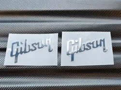 2PCS GIBSON GUITAR BASS NECK HEADSTOCK SELF-ADHESIVE METAL STICKER DECALS SILVER