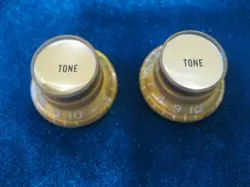TWO 60'S 70'S VINTAGE GIBSON GOLD REFLECTOR CAP GUITAR TONE KNOBS