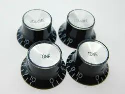 BLACK BELL GIBSON®STYLE CHROME TOP REFLECTOR KNOBS 2 VOLUME,2 TONE 24 SPLINE CTS