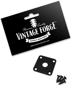 BLACK FLAT METAL JACK PLATE FOR GIBSON LES PAUL GUITAR SQUARE W/SCREWS *NEW*
