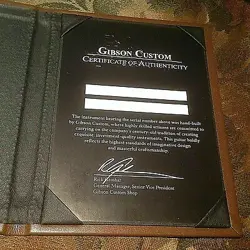 GIBSON CUSTOM SHOP COA CERTIFICATE OF AUTHENTICITY LES PAUL SG   5 PIECE TAG SET