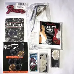 GIBSON FENDER LES PAUL KNOBS GOLD/BLACK-PICKS-TRUSS ROD ADJ. GUITAR PARTS CUSTOM