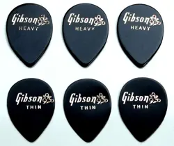 VINTAGE 60'S GIBSON GUITAR PICK LOT 6 SPLASH LOGO TEARDROP HEAVY & THIN NOS NEW