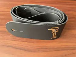GIBSON ACOUSTIC ELECTRIC GUITAR LEATHER STRAP, PERFECT CONDITION BLACK WITH GOLD